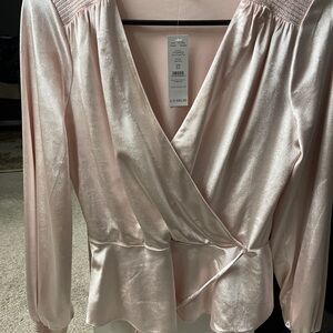 White House Black Market Pink Satin Blouse